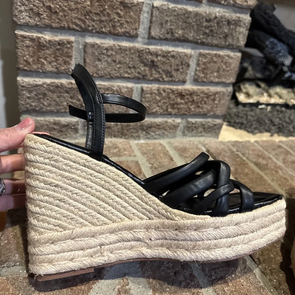 Womens Circus NY Sam Edelman Irene Black Faux Leather‎ Espadrille Sz 9.5 #114